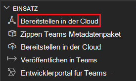 Screenshot: Auswahl der Bereitstellung in der Cloud unter Teams-Toolkit