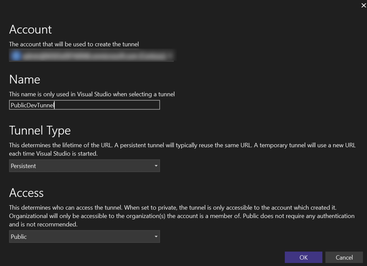 Screenshot: Erstellen eines Entwicklungstunnels