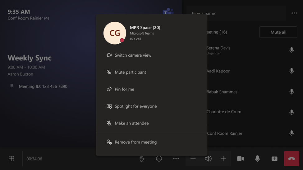Screenshot: Teams-Räume in der Windows-Konsole