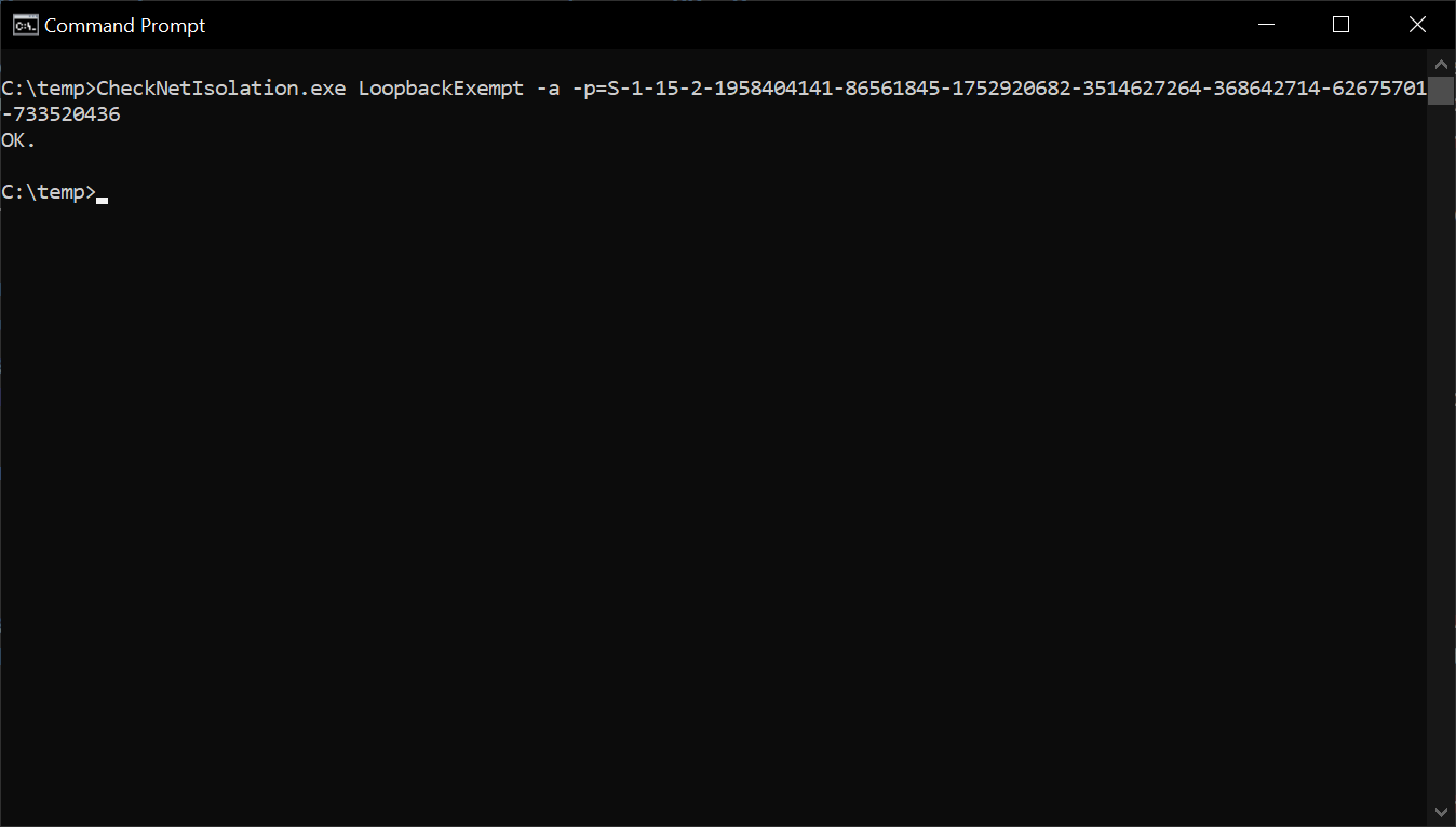 checknetisolation command being run