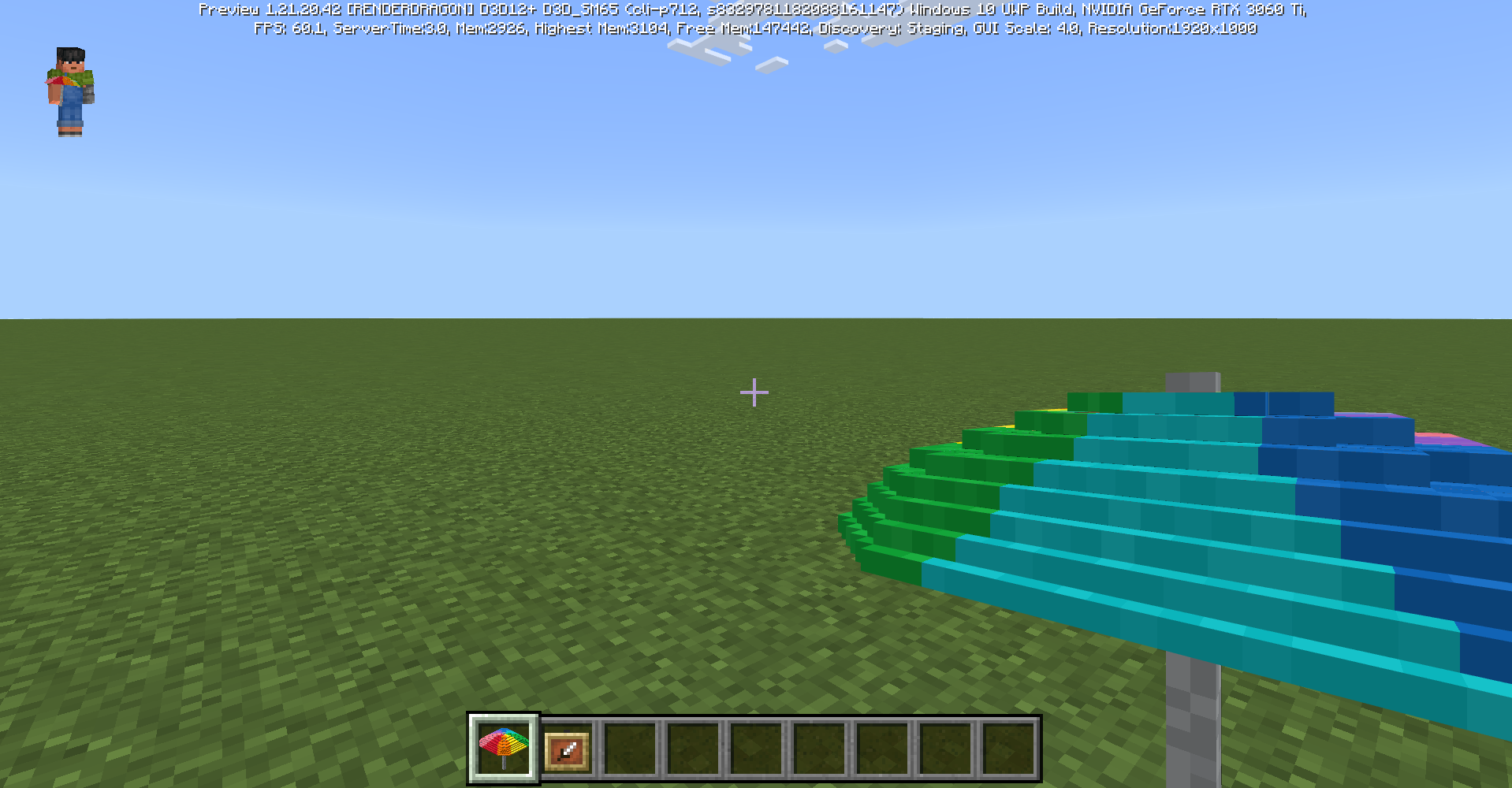 Image of what a player sees if they hold an umbrella in their hand