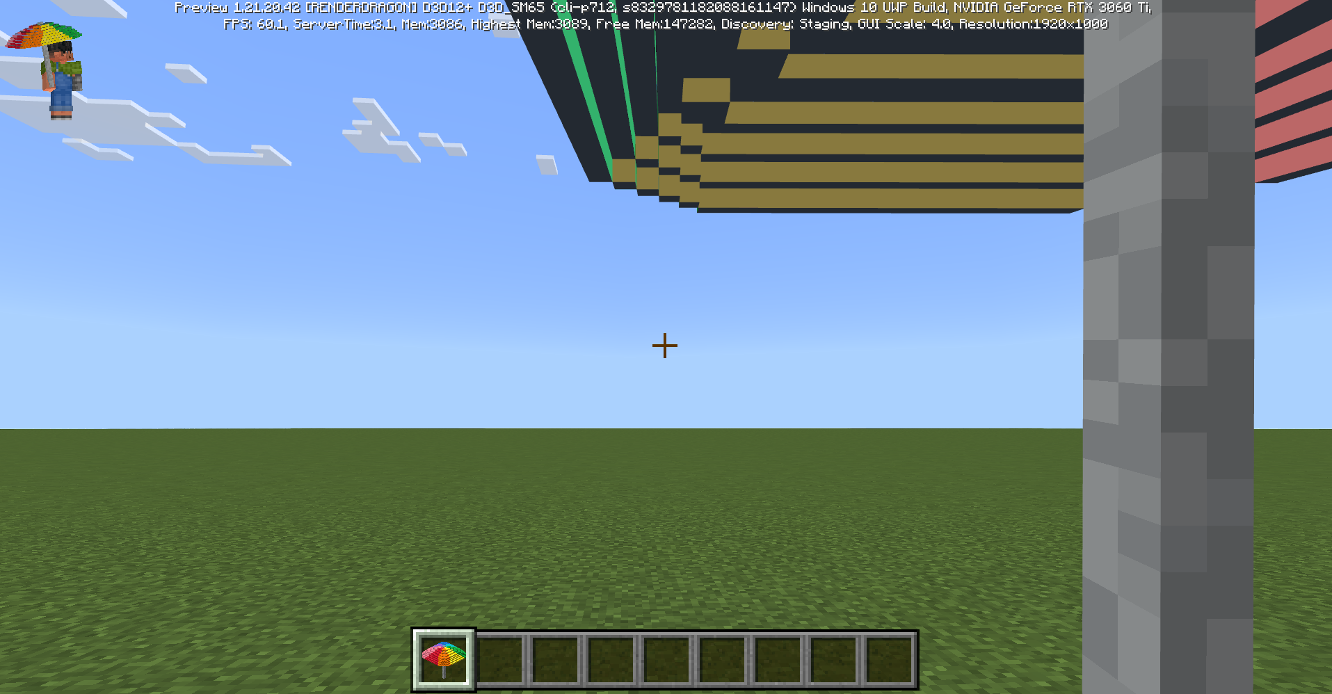 Image of what a player would see if they were holding an umbrella, after transformation