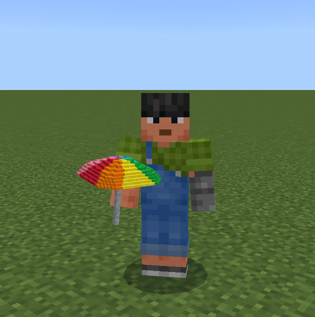 Image of a player holding an umbrella, from the perspective of facing the player