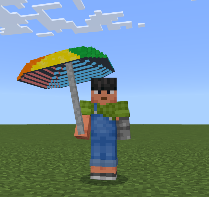 Image of what a player would see if they were holding an umbrella, after transformation, taken from perspective of facing the player