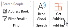 Die Schaltfläche Add-Ins abrufen ist in einer älteren Version von Outlook unter Windows ausgewählt.
