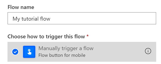 Die Option „Einen Flow manuell auslösen“ in Power Automate.