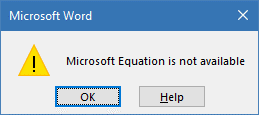 Screenshot des Fehlers nach dem Bearbeiten einer Formel, die mit Equation Editor 3.0 in eine Office-Anwendung eingefügt wurde.