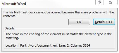 Beim Öffnen einer DOCX-Datei in Word 2013, 2010 oder 2007 wird ein  Endtagfehler angezeigt. - Office | Microsoft Learn