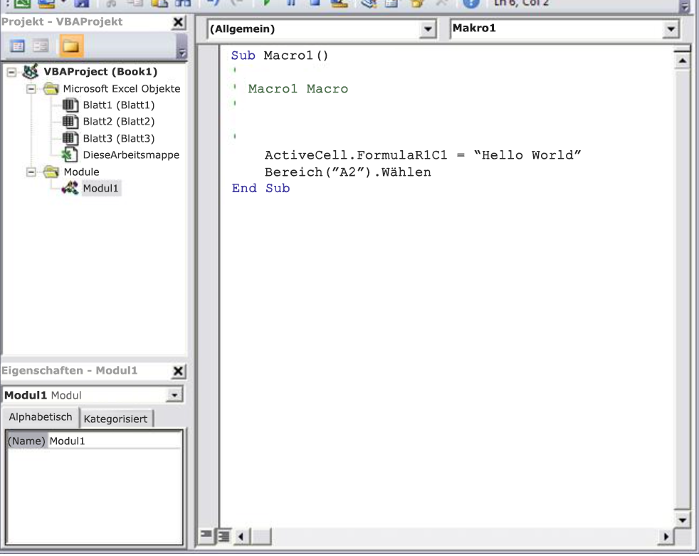 Makrocode im Visual Basic-Editor