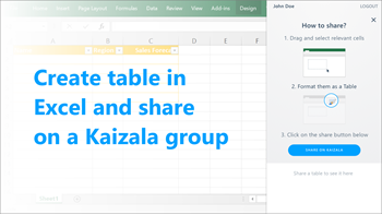 Erstellen Sie eine Tabelle in Excel, und geben Sie sie für eine Kaizala-Gruppe frei.