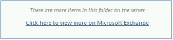 Der Screenshot zeigt die Meldung „Es befinden sich weitere Elemente in diesem Ordner auf dem Server“ und den Link „Hier klicken, um mehr über Microsoft Exchange anzuzeigen“.