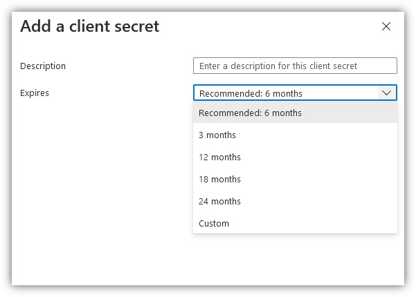 Screenshot showing the addition of a client secret.