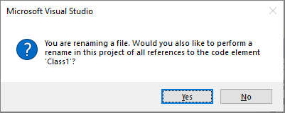 Wählen Sie „Ja“, um die Klasse ebenfalls umzubenennen.