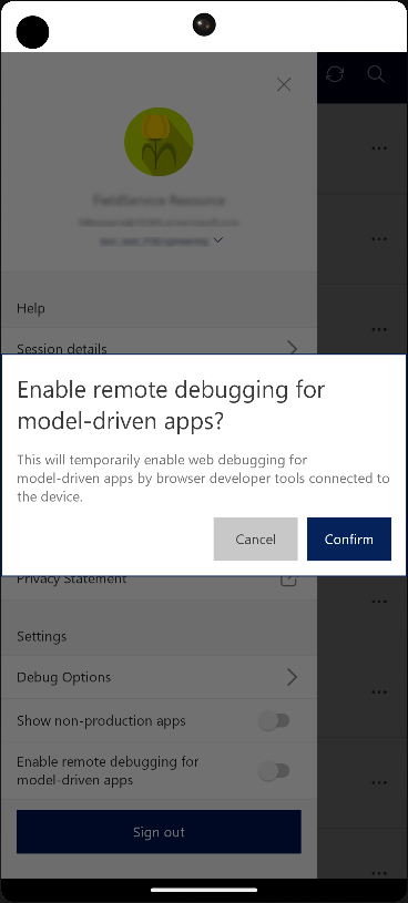 Dialog zur Bestätigung des Remote-Debugging