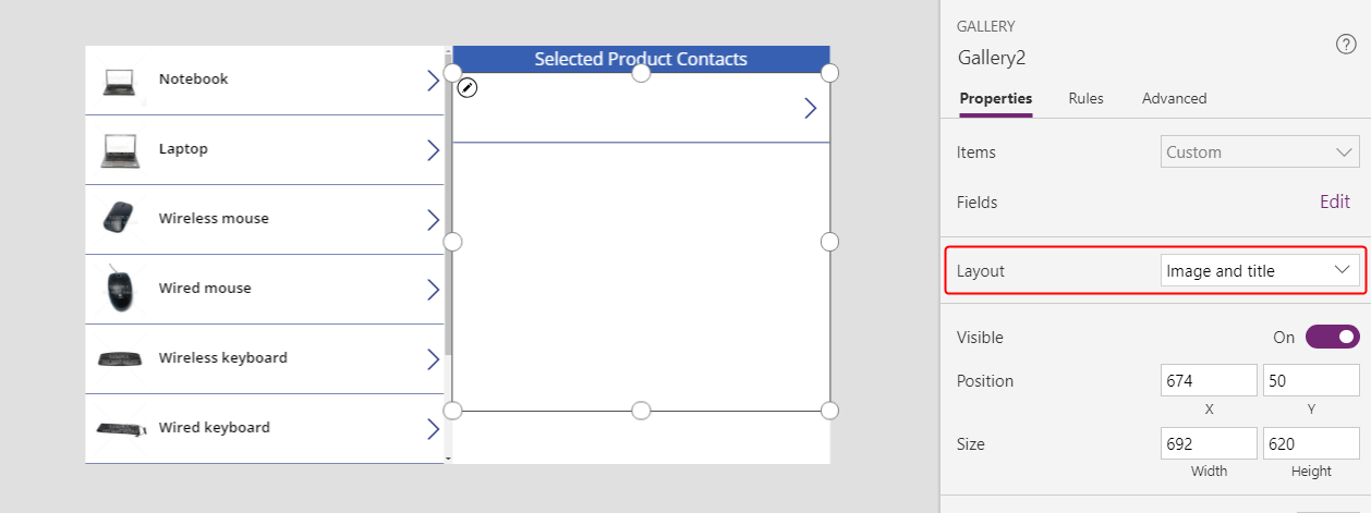 ContactsGallery konfigurieren – Layout