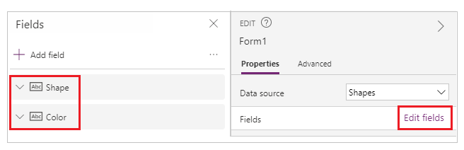 Felder „Form“ und „Farbe“ hinzufügen Felder „Form“ und „Farbe“ hinzufügen