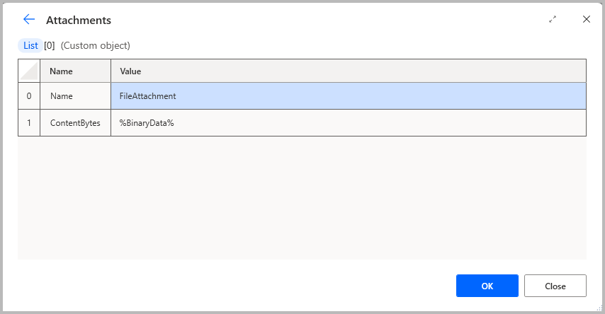 Screenshot der Artikeldetails im Fenster „Anhänge“.