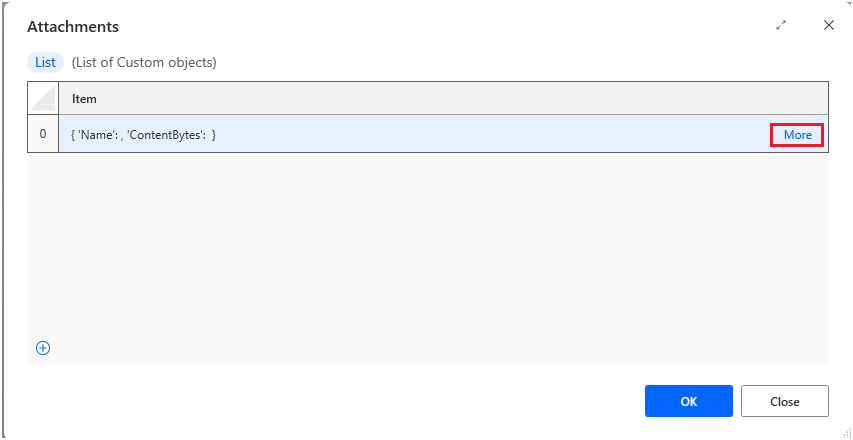 Screenshot des Anhänge-Fensters.