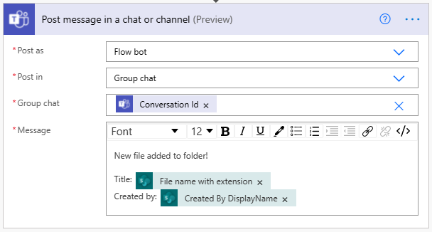 Eine Nachricht als Flow-Bot im Gruppenchat veröffentlichen