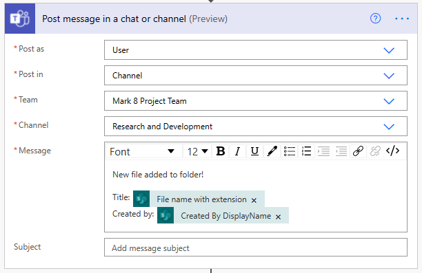 Eine Nachricht als Benutzer in einem Kanal veröffentlichen