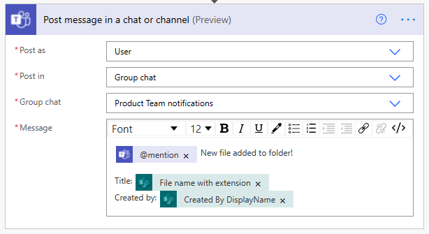 Eine Nachricht als Benutzer mit einer Erwähnung in einem Gruppenchat veröffentlichen