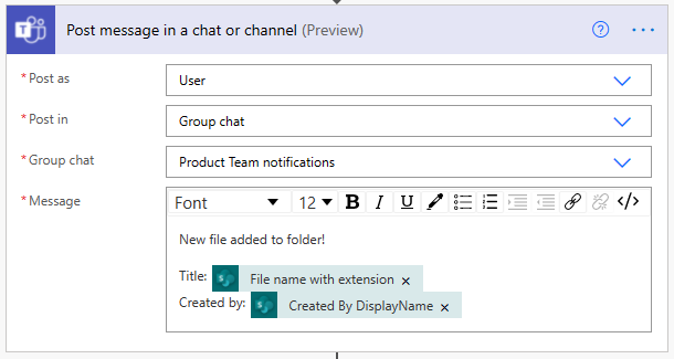 Eine Nachricht als der Benutzer in einem bestehenden benannten Gruppenchat veröffentlichen