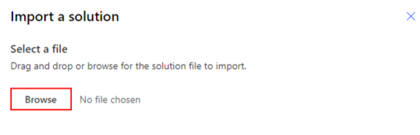 Screenshot der Durchsuchen-Bildschirms „Lösung importieren“.