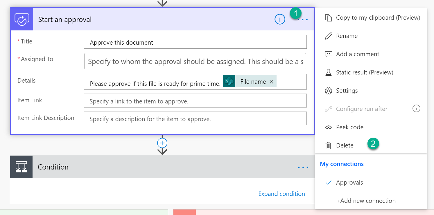 Aktion „Genehmigung löschen“.