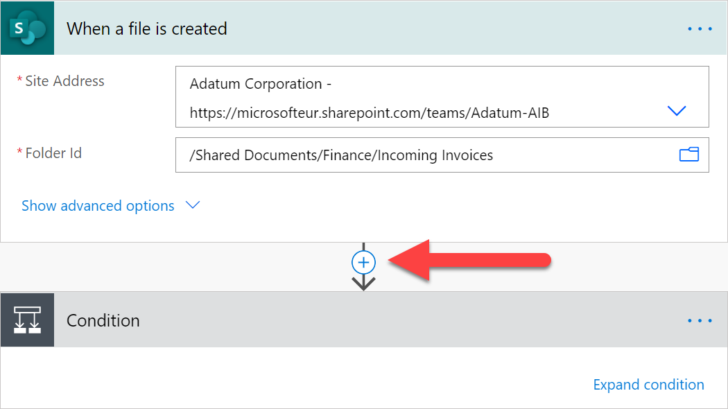 Eine Aktion einfügen.