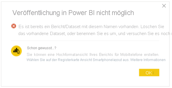 Couldn't publish to Power BI error.