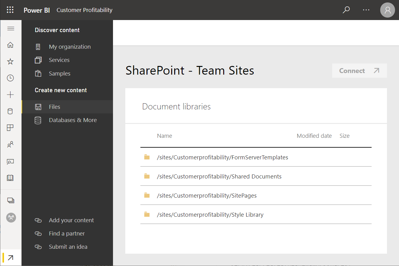 Screenshot der Ordner in SharePoint-Team Websites.