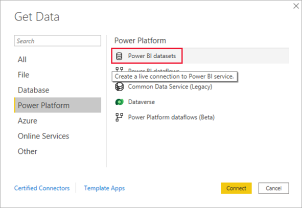 Screenshot: Abrufen von Daten aus dem semantischen Modell „Power BI“.