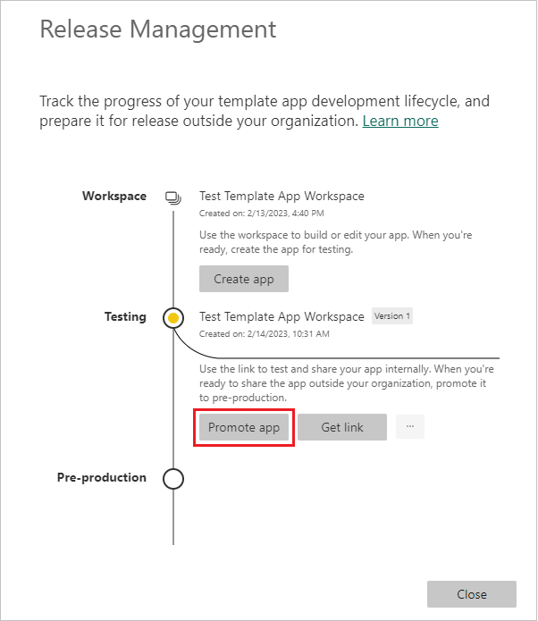 Screenshot des Bereichs „Release-Management“ mit hervorgehobener App „Promote“.