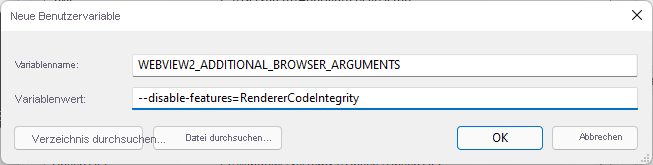 Screenshot der neuen Benutzervariable und des Werts.