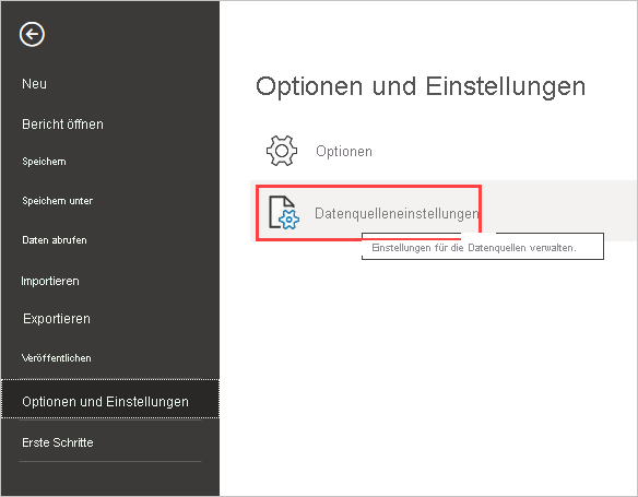 Screenshot shows the Options and Settings dialog where you can select Data source settings.