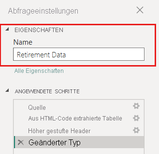 Screenshot of Power Query Editor showing how to edit a table name in Query Settings.