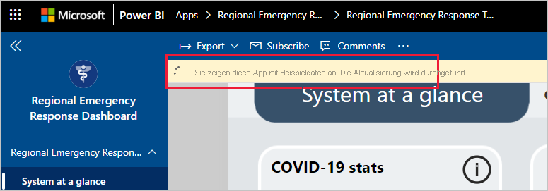 Regional Emergency Response Dashboard app refresh in progress