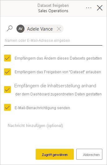 Screenshot: Dialogfeld zum Freigeben eines Datasets