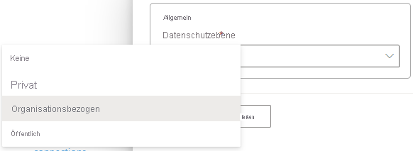 Screenshot der Datenschutzebenenauswahl für Datenquellen.