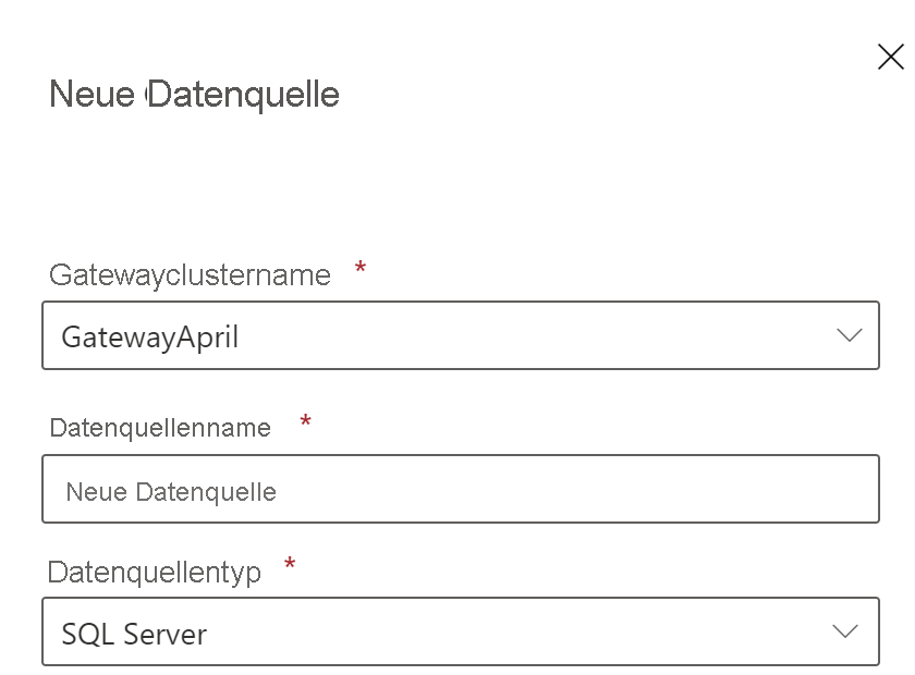 Screenshot of adding SQL data source to the gateway.
