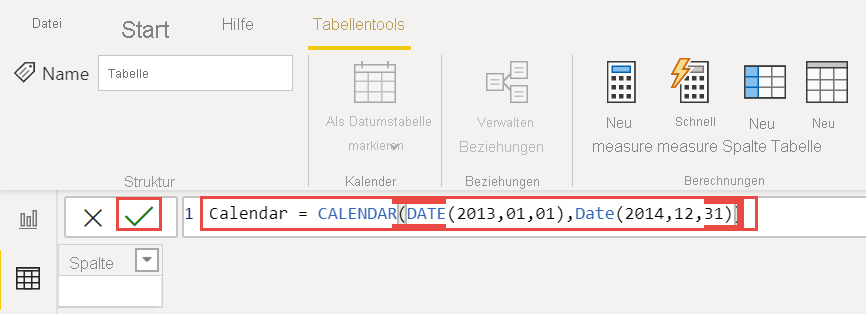 Screenshot des DAX-Ausdrucks „Kalender“.
