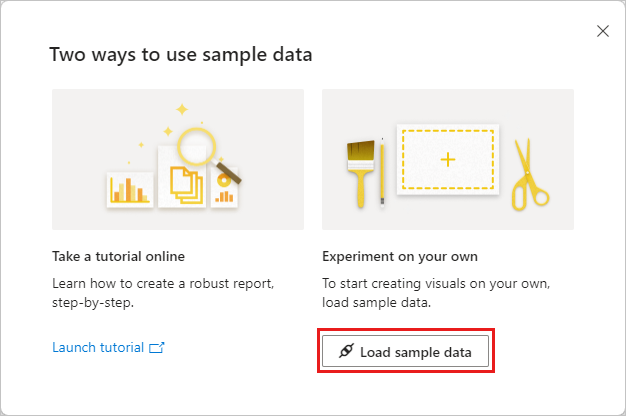 Screenshot der beiden Möglichkeiten zum Verwenden von Beispieldaten > Daten laden.