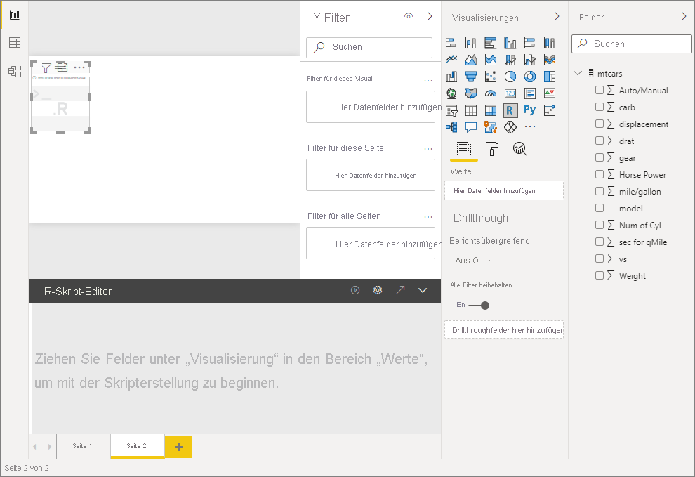 Screenshot of the Power BI R script editor.