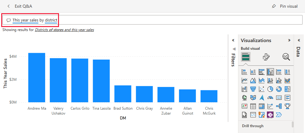 Screenshot shows a different question asked and the results displayed as a bar chart.