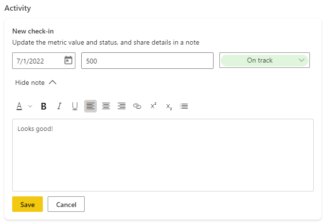 Screenshot: Manueller Check-In; Festlegen von Datum, Wert und Status sowie Eingeben einer Notiz