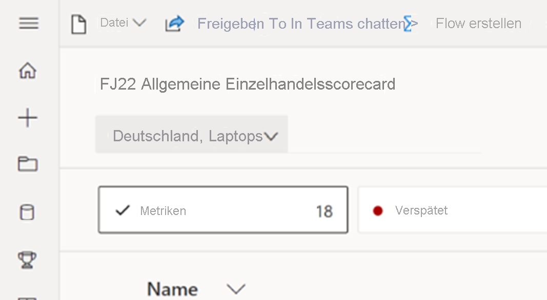 Screenshot of A header within a scorecard that restates the two levels of the hierarchy a user chose, Germany and Laptops.