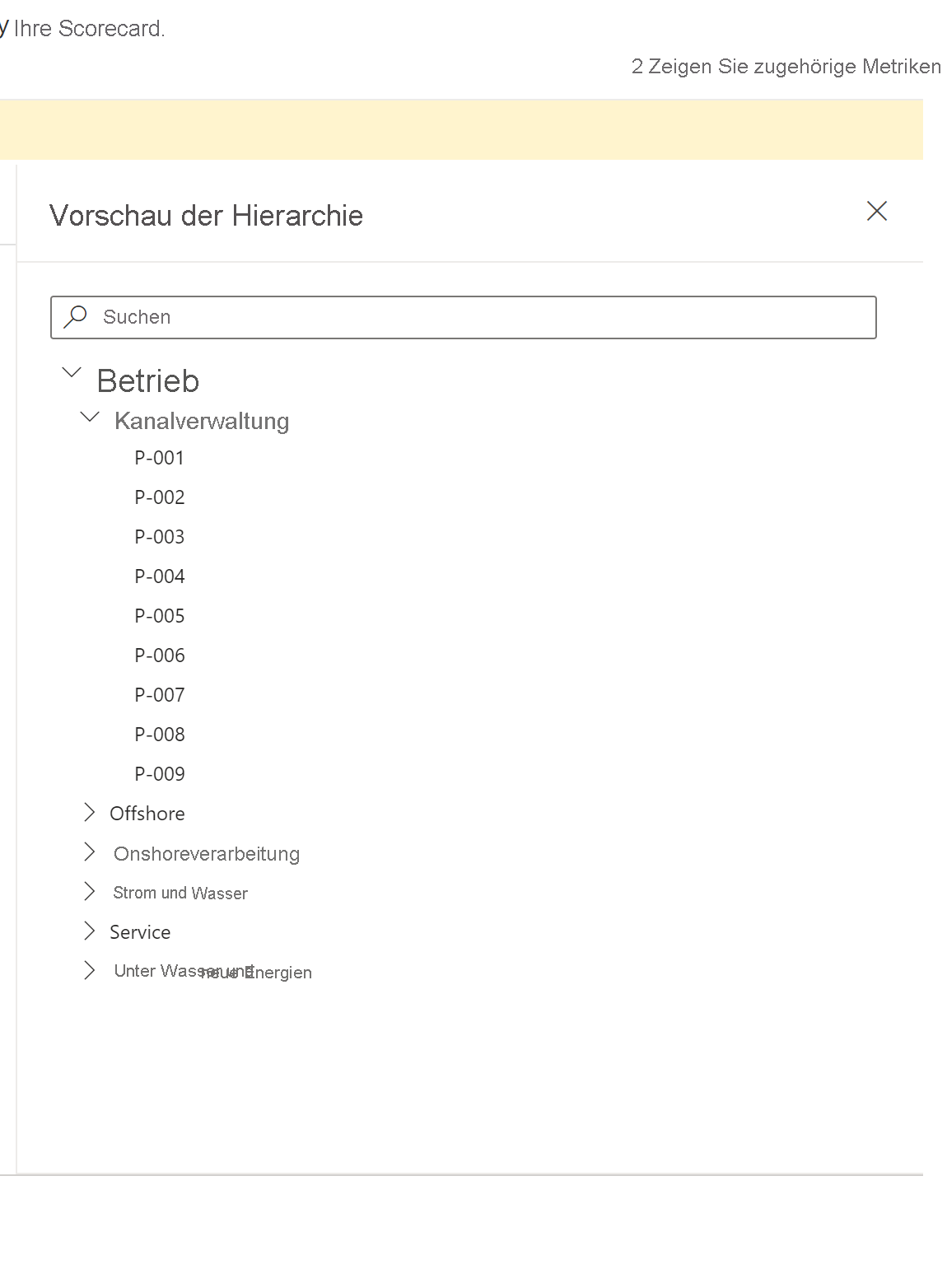 Screenshot of the hierarchy preview pane showing the hierarchy tree.