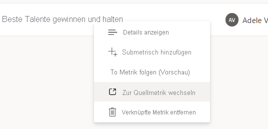 Screenshot showing option to go to source metric.