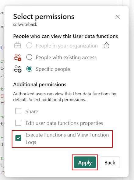 Screenshot, der das Hinzufügen der Berechtigungen 