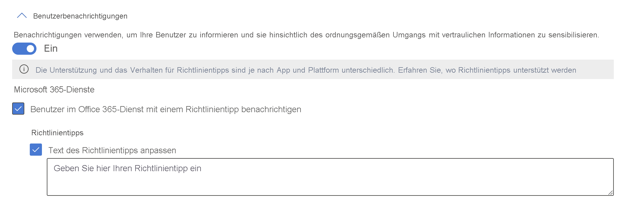 Screenshot of D L P user notification section.